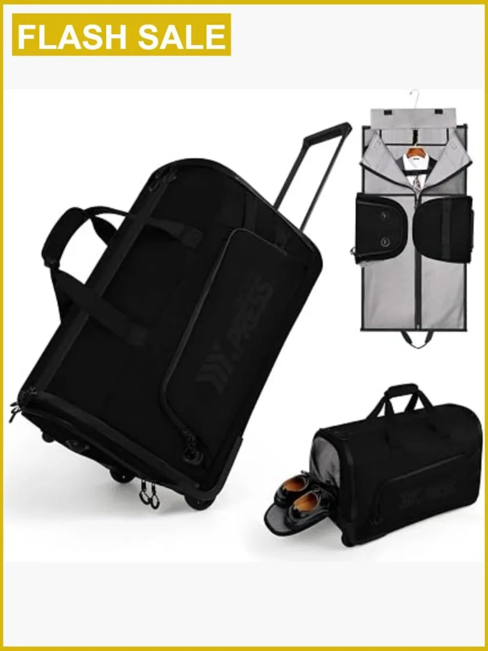 2-in-1 Rolling Garment Bag with Wheels, Lightweight Waterproof Duffel Travel Bag